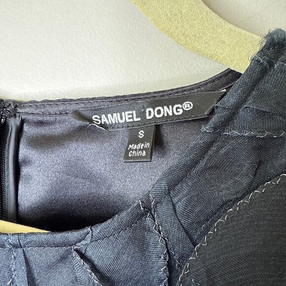 Samuel Dong 100% Silk 3D Rosette‎ Brodee Organza Shift Dress Size 8 Black - Picture 3 of 9